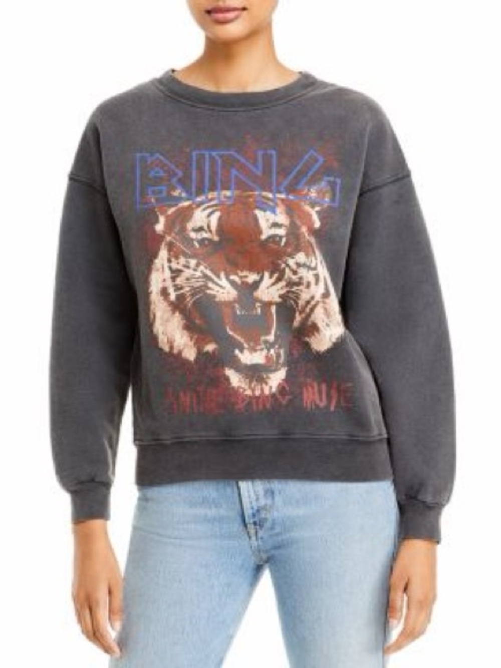 Anine Bing Black Crewneck Tiger Graphic Sweatshirt small